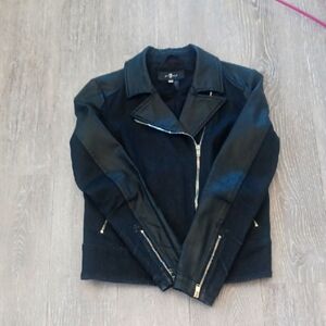 7 For All Mankind Moto Jacket Denim On Faux Leather Women's Medium Blue Coat